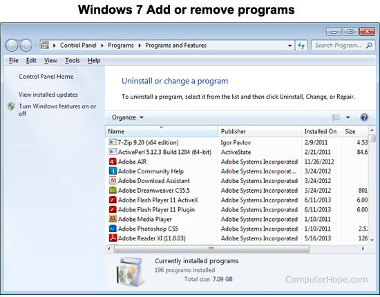 Remove Programs Windows 10